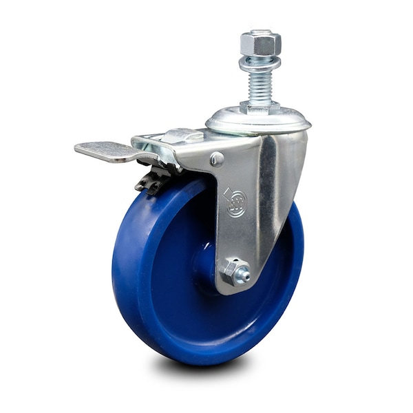 5 Inch Solid Polyurethane Wheel Swivel 1/2 Inch Stem Caster with Total Lock Brake